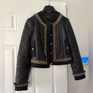 BCBGMaxAzria Black Quilted Jacket with Gold Trim